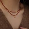 Warm Sun Natural Gold Sandstone Beaded Necklace for Women - Retro Luxury Copper Bead Spaced Collar Chain