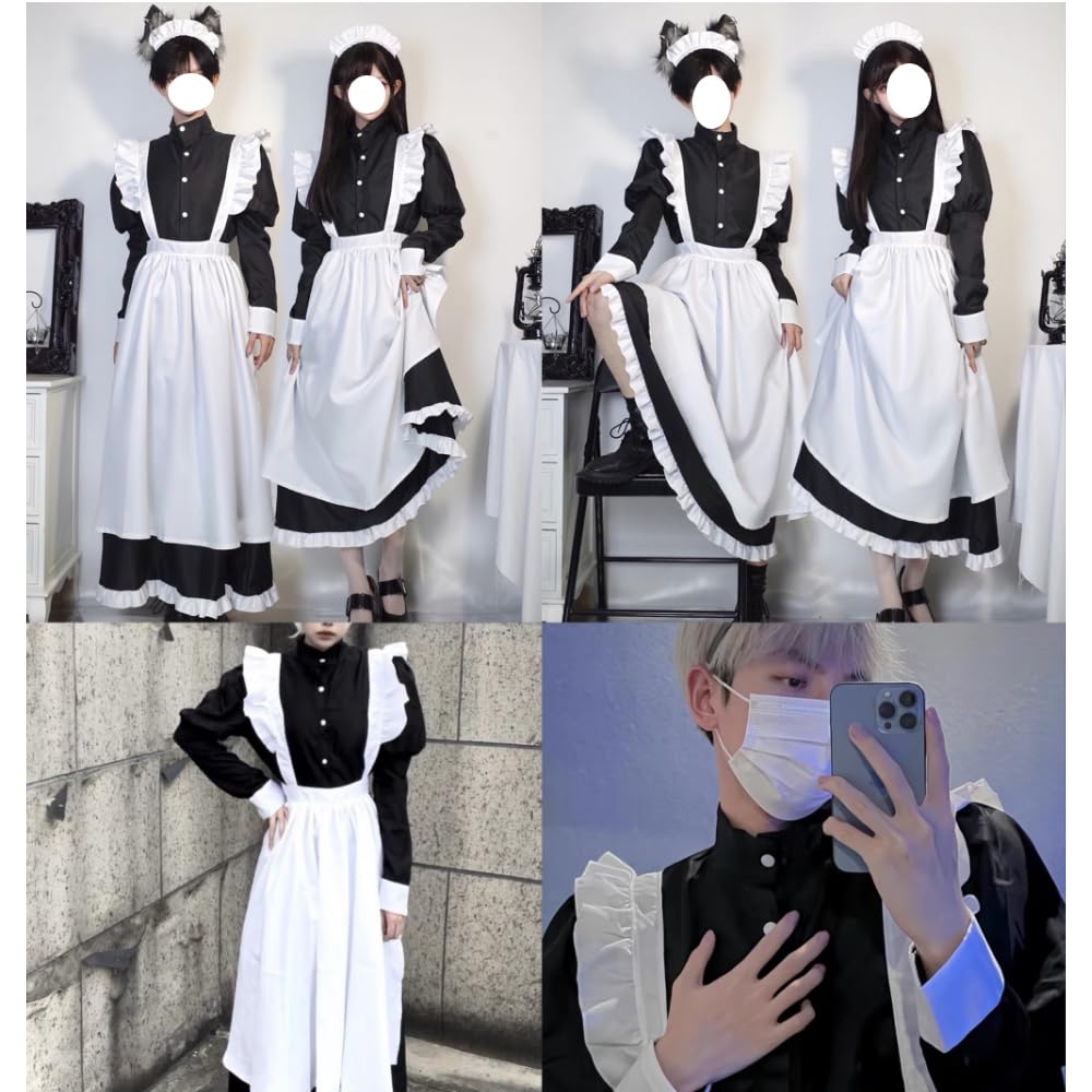 Maid Cosplay One Piece Cosplay Long Skirt British Style Large Size Cultural Festival School Festival Costume Photography Beginner Set Black L [FULINE]