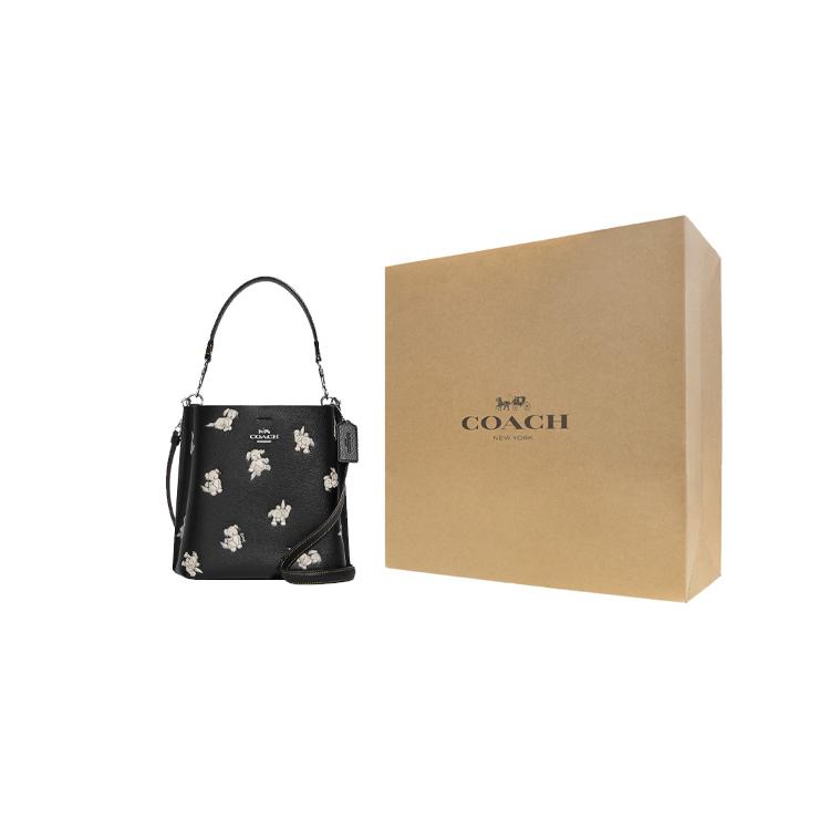 New COACH Mollie Leather Bucket Bag, Handbag, Shoulder Bag, Crossbody Bag Trumpets Women's Black CC422-SVM2