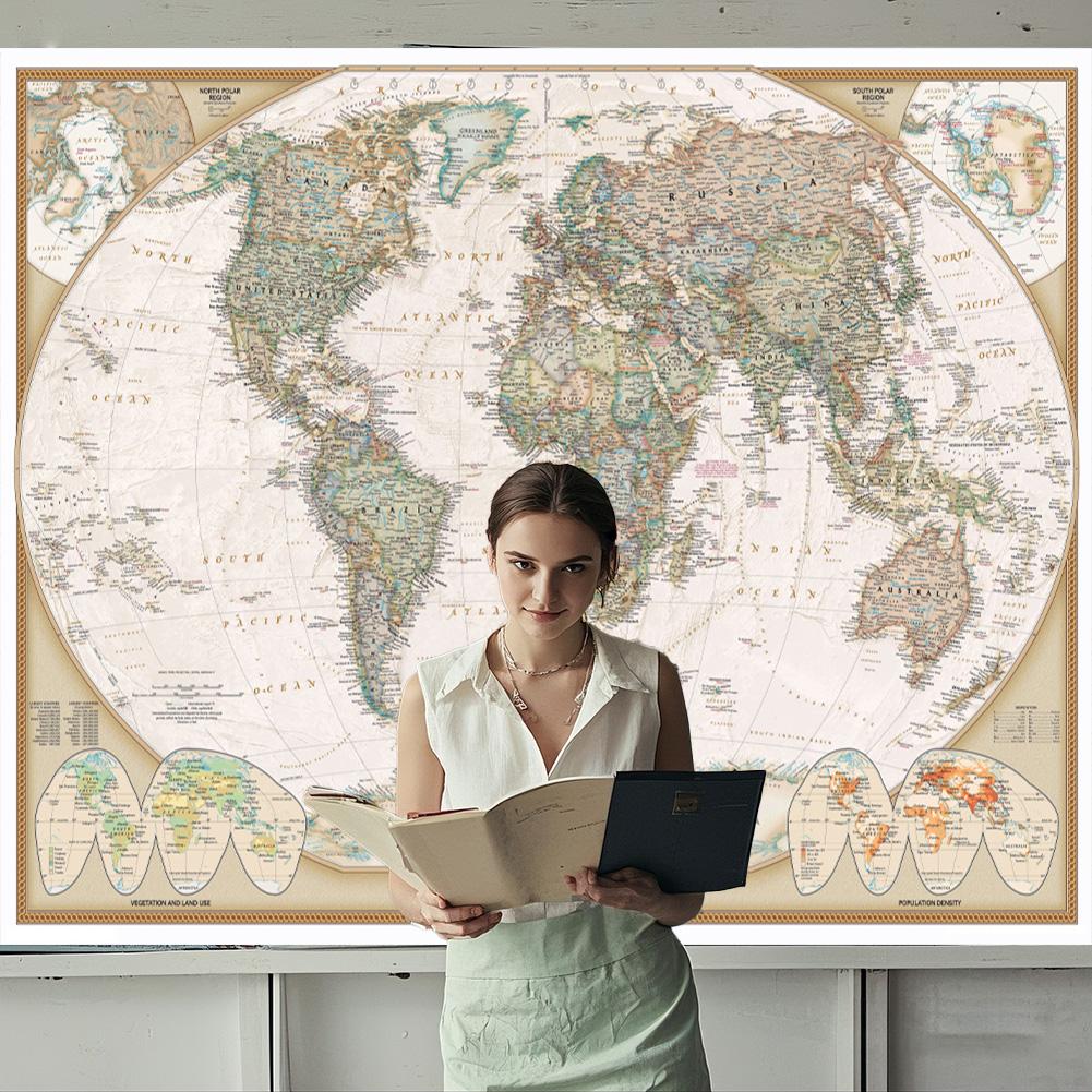 The Vintage World Map,Painting Retro Decorative Hanging Picture Wall Art Poster, School Supplies Home Decor,Travel Supplies