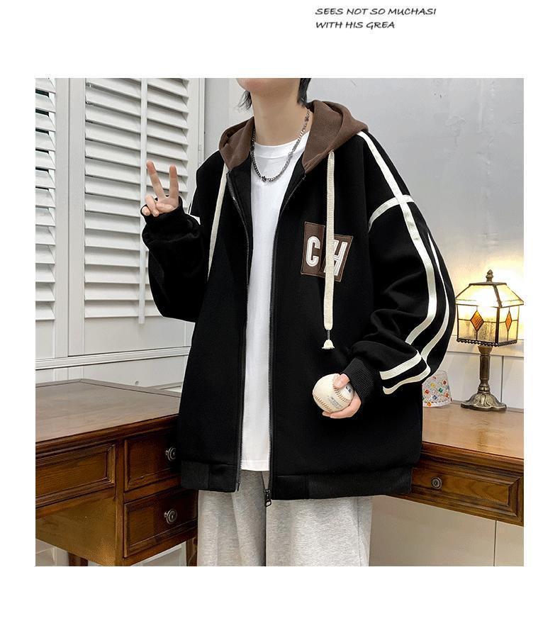 Hooded Casual Baseball Jacket for Teen Boys and Men's 2024 Stylish Outerwear