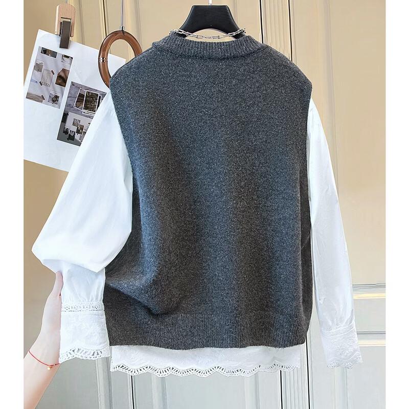 Women's Round Neck Cartoon Pattern Knitted Vest