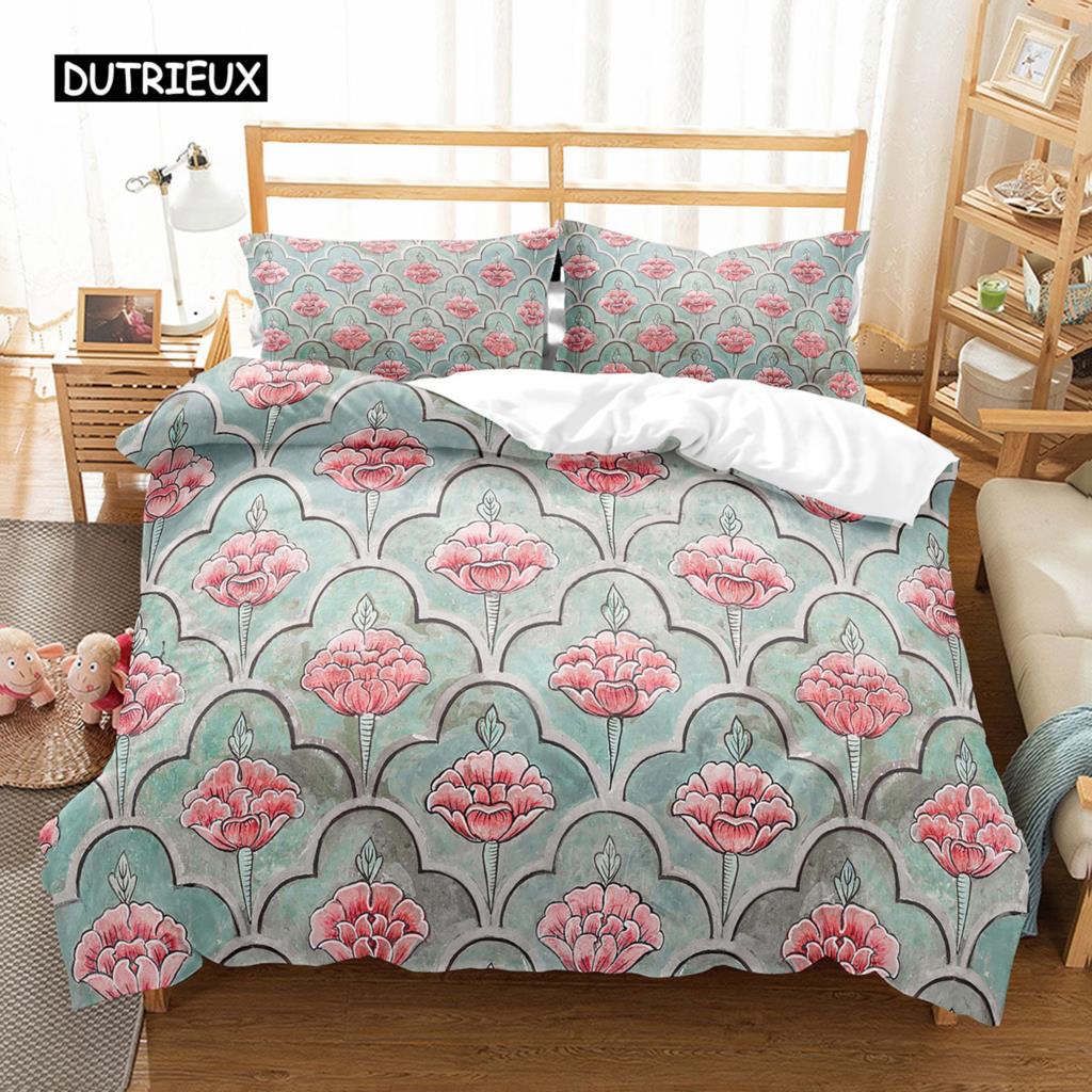Luksuriøst blomstermønster dynetrekk enkelt twin king queen size geometrisk sengetøysett mikrofiber dynetrekk til jenter tenåringer voksenrom