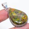 Bamboo Jasper Gemstone Handmade 925 Sterling Silver Jewelry Pendant 1.97" SU-10767