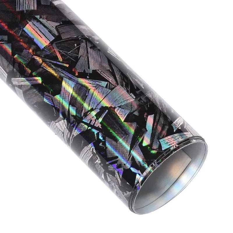 Silver Black Chrome DIY Car Holographic High Glossy Forged Carbon Vinyl Wrap Film Self Adhesive Motorcycle Vinyl Wrap Film