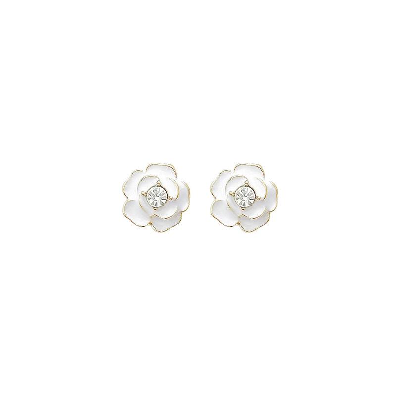 Camellia Zircon Stud Dangle Earrings - Fresh, Sweet, Unique, High-End French Style Jewelry