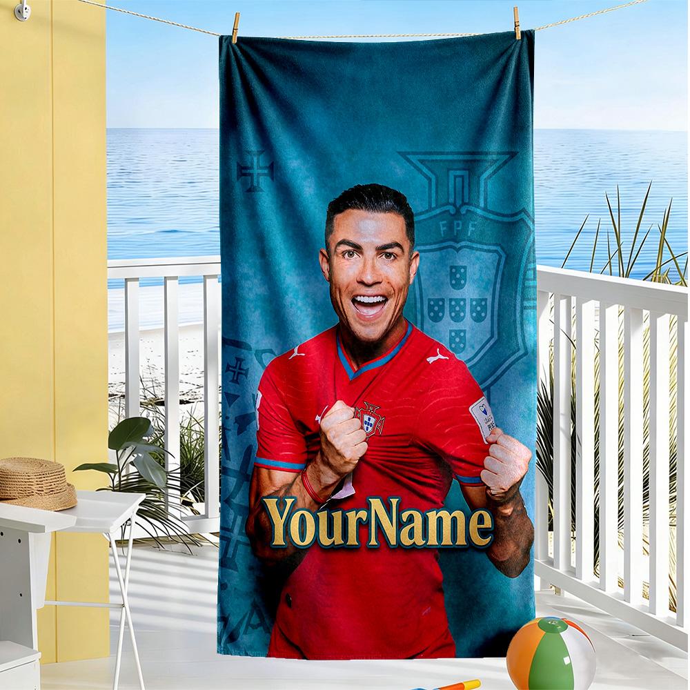 Cristiano Ronaldo Customized Name Beach Towel Super Soft & Absorbent Perfect for Traveling Yoga Camping and Swimming