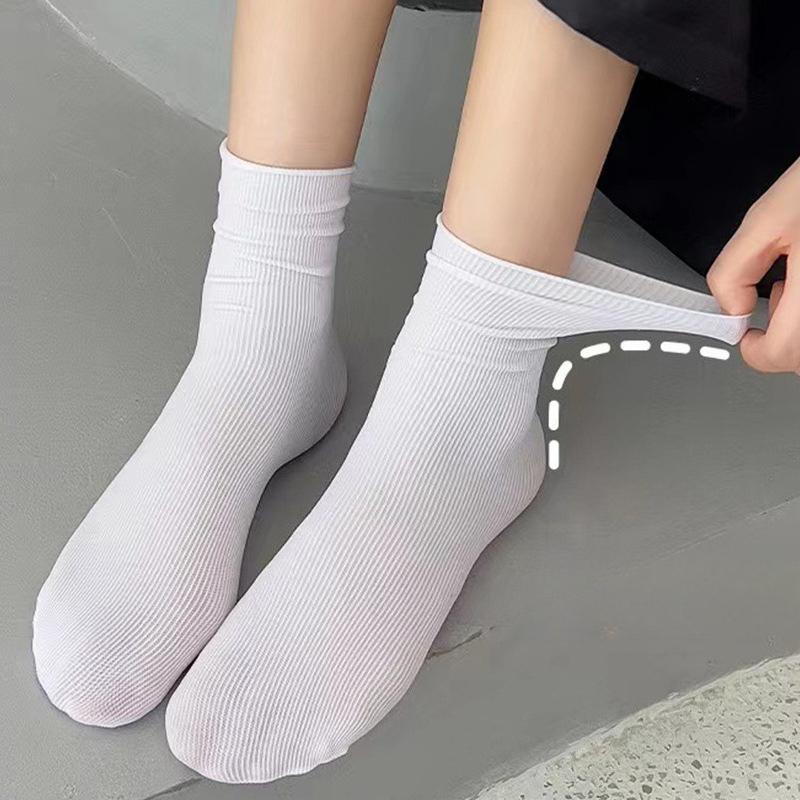 1 Pair Summer Women's Ice Sock Simplicity Solid Color Girl Pile Loose Sock Soft Cotton Student School Sock Underwear Accessories