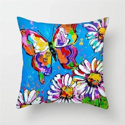 Butterfly Cushion Cover Sofa Chair Animal Flower Pillow Case Home Decor Painted Hugging