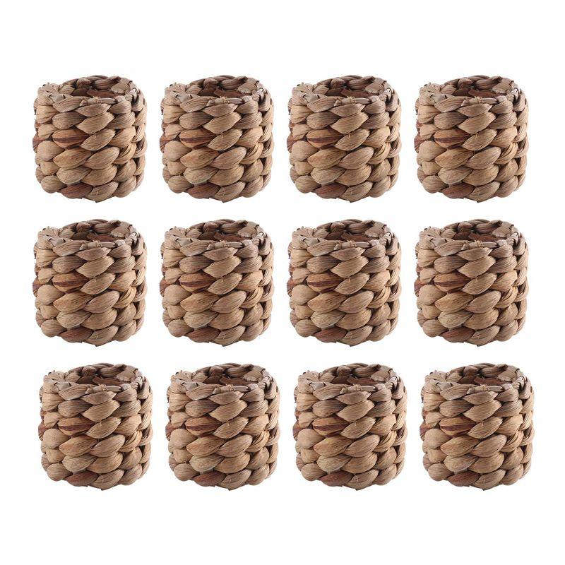 T02C!Water Hyacinth Napkin Rings Set Of 12, Hand-Woven Farmhouse Napkin Rings, Rustic Napkin Rings For Birthday Party