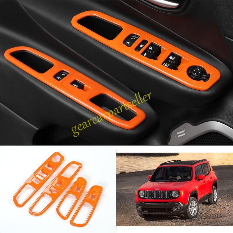 For Jeep Renegade 15-2023 Glossy Orange Window Lift Lock Switch Panel Trim 4pc