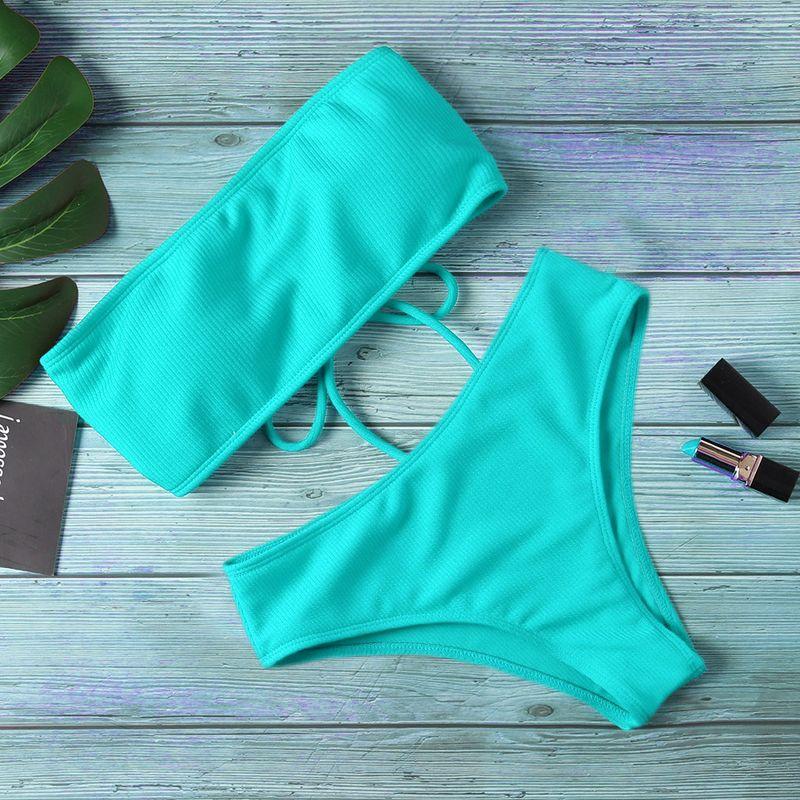 

Sexy Solid Color Bikini Split Swim Suit Pure Color Bikini Separates Swimsuit Orange S