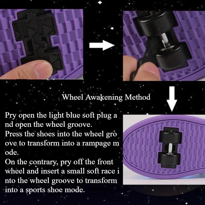 4 Wheels Sneakers Rollers for Children Roller Skate Shoes with Wheels 2-in-1 Removable Roller Skating Shoes for Skating Parkour