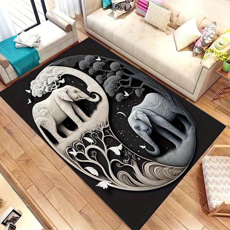 Elephant Non-Slip Mat - Machine Washable Indoor/Outdoor Rug for Nursery/Living Room/Farmhouse Decor