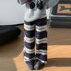 Women's Autumn Winter Lazy Style Fleece Striped Wide Leg Pants High Waist Drape Slim Casual Straight Trousers