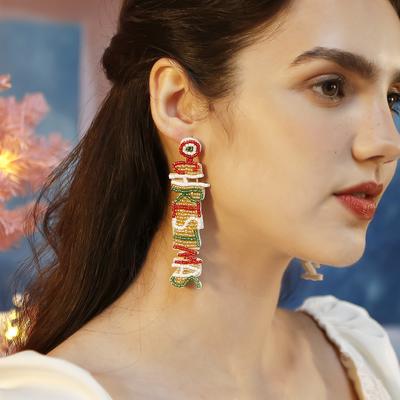Pendientes Largos de Letras Alfabéticas Nuevos de Otoño e Invierno Christmas Hechos a Mano Ligeros de Alta Calidad Pendientes Colgantes de Cuentas Pequeñas en Forma de Arroz