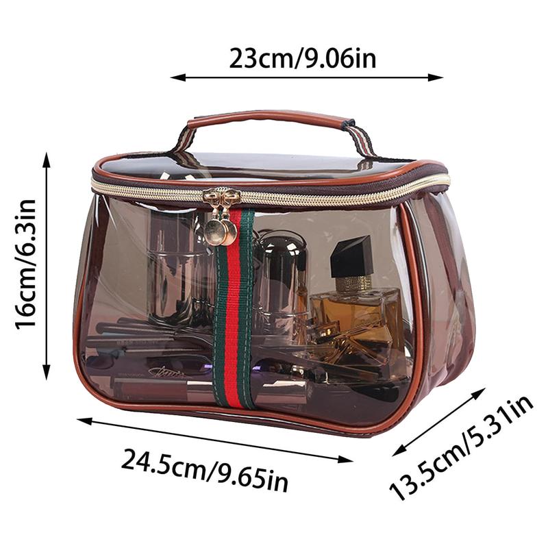 

Clear Large Capacity Waterproof Toiletry Bag, Vintage Style PU Makeup Organizer with Handle коричневый