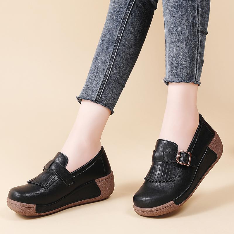 Women's Platform Loafers Lady Creepers Coffee Tassels Thick Sole Casual Slip on Height Increase Low Shoes