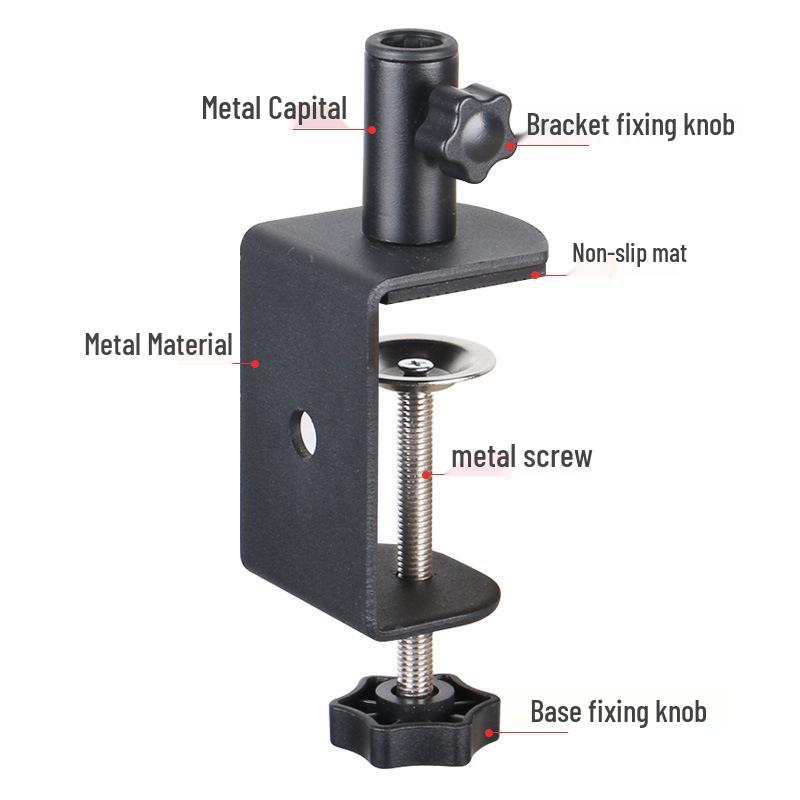 Adjustable Dual-Use Metal Clip for Desk or Bedside with Mobile Phone & Microphone Boom Arm Compatibility
