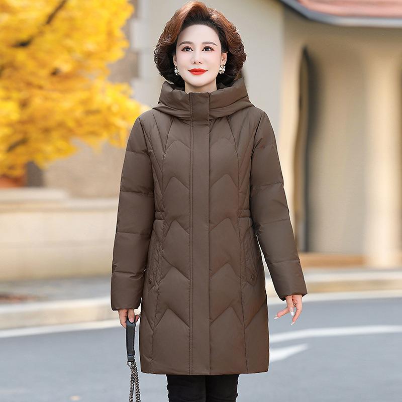 

Пуховик средней длины для женщин Mother s wear, зимняя новая утолщенная белая пуховая куртка для женщин среднего и пожилого возраста 5XL