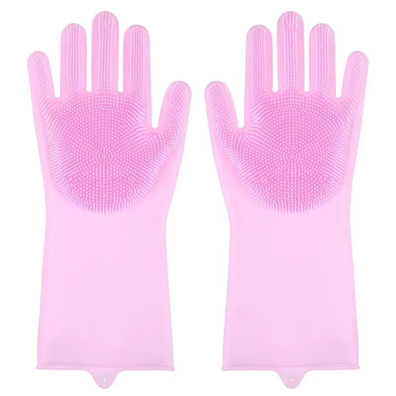 

Rubber Dishwashing Gloves Household Dishwashing Gloves Kitchen Dish-scrubbing Gloves Multi-functional Vegetable-washing Gloves One size розовый