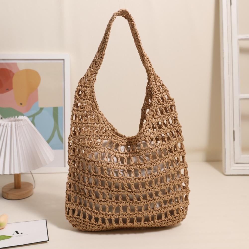 

Large Capacity Weave Tote Bag Fashion Summer Shoulder Bag Casual Beach Handbag Girls кофейный