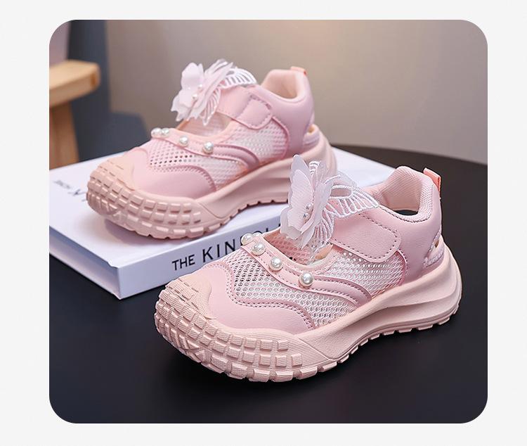Girls Summer Pearl Bow Princess Sandals Soft Sole Breathable Mesh Casual Shoes For Kids