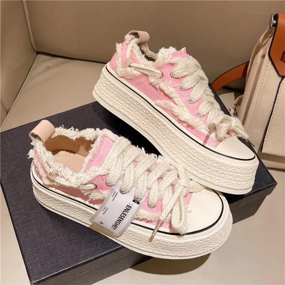 Women Casual Canvas Platform Shoes Woman  Spring New Flashion Vulcanize Pink Floral Espadrilles Tennis Female Sneakers