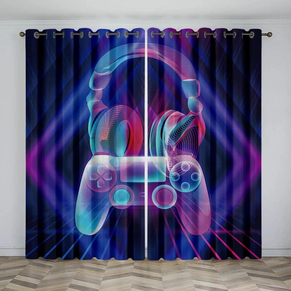 Funny Cool Gamepad Gamer Game Controller Boy Window Curtains Blinds for Living Room Kids Bedroom Home Decor Door 2Pieces Office