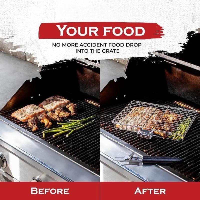 Portable Handle Barbecue Row Stainless Steel Barbecue Net Plate Grilled Fish Vegetables and Shrimp BBQ Net Outdoor Cooking Tools