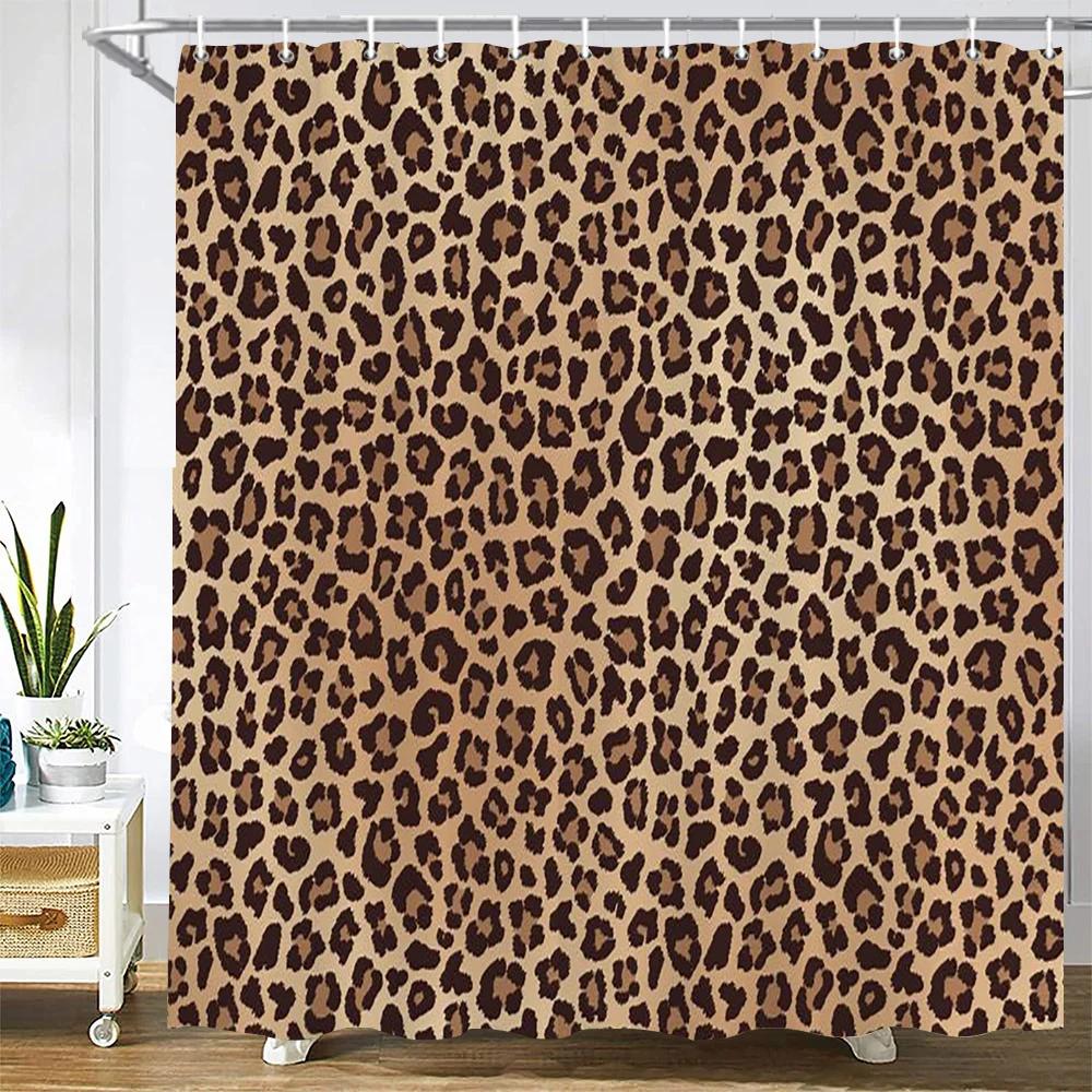 Sexy leopard Printed Shower Curtain for Bathroom with Hooks 3D Geometric Pattern Waterproof Polyester Fabric Bathroom Curtains