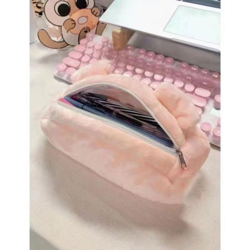 Durable Pink Pig Pencil Bag Soft Large Capacity Stationery Case Metal Zipper Cute Student Pencil Bag