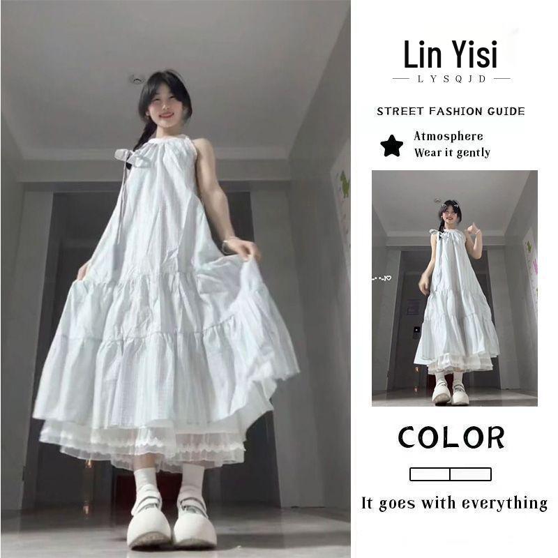 

2026 Summer Seaside Sleeveless A-line Dress for Female Students - Youthful & Elegant Style S