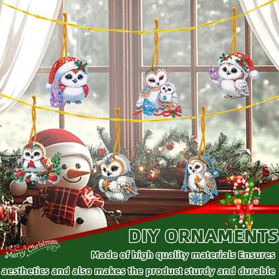 6pcs Xmas Theme 2D/Flat DIY Diamond Painting Set Hanging Diamond Art Kits Diamond Art Pendant Window Hanging Art for Home Decor