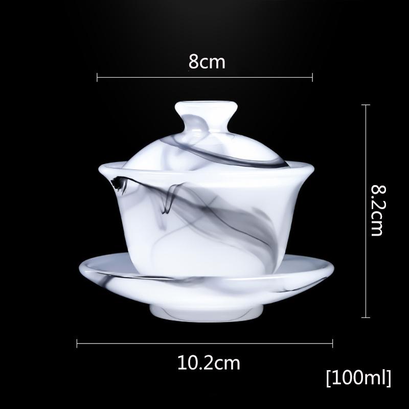 Ink Colored Glass Sancai Gaiwan Imitation White Jade Porcelain Tea Making Bowl Chinese High-end Tea Set