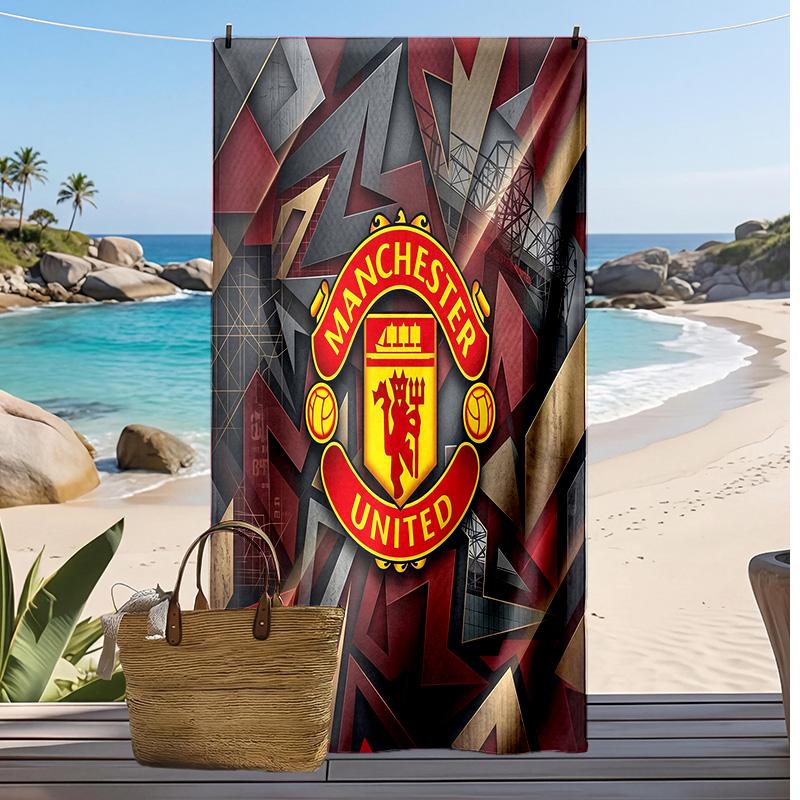 Manchester United Bedrucktes Strandtuch Schnelltrocknend Weiches Handtuch Tragbare Große Rechteckige Stranddecke für Reisen Schwimmbad