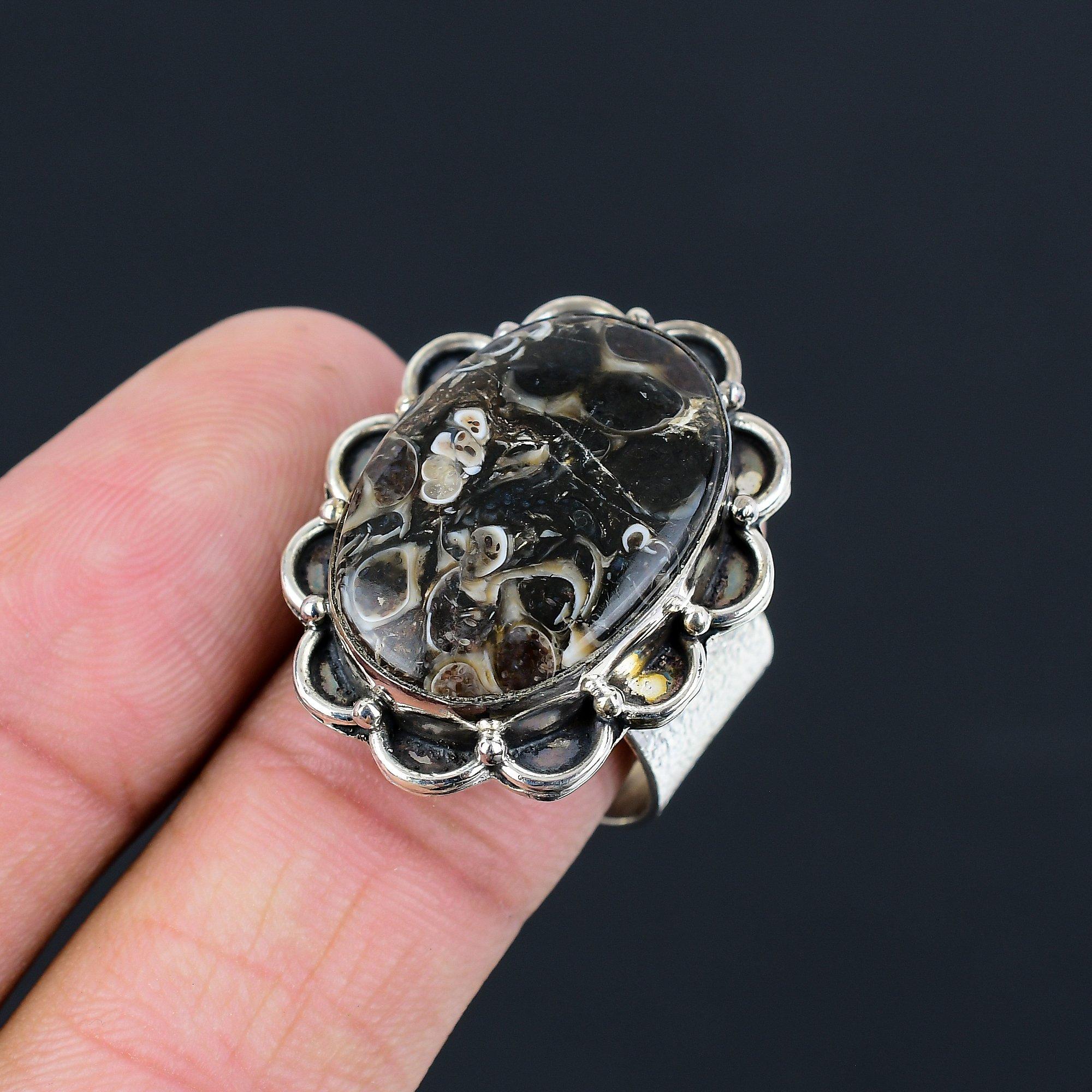 Mothers day Deal 925 Sterling Silver Turritella Agate Gemstone Promise New Ring 9
