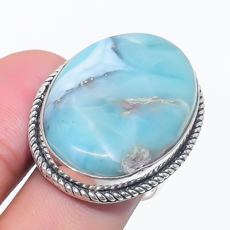 Natural Larimar Gemstone Handmade 925 Sterling Silver Jewelry Ring Size 7 U7p13