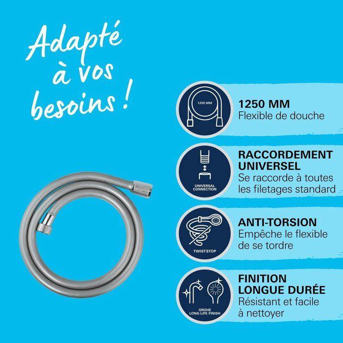 Flexible de douche - GROHE - 22114000 - 1,25 m - Chromé - VitalioFlex Trend