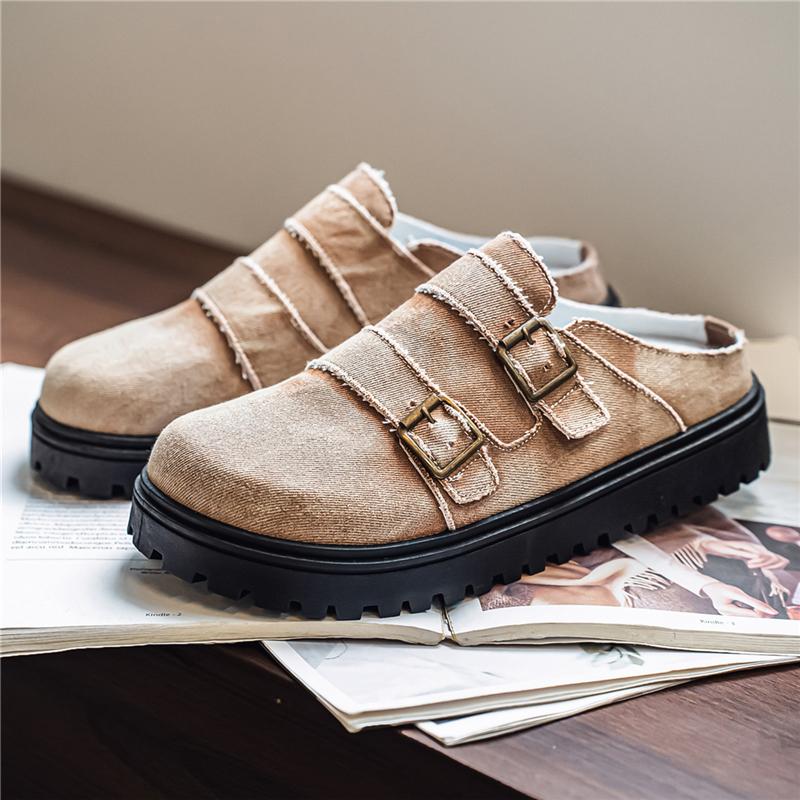 Denim Mules Man Slip On Flats Half Shoes for Men Open-back Loafers Flat Sneakers Backless Casual Shoes Summer Slide Sandals 2026