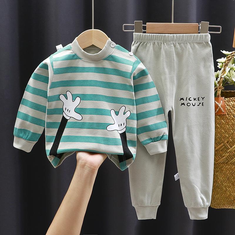 Tegneserie Barn 100% Bomull Undertøyssett Gutter & Jenter Termisk Pyjamas Myk Langermet Topp & Bukser Koselig Hjemmeklær & Nattøy