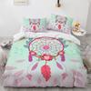 Dream Catcher Duvet Cover Set Colourful Feather Red Flower Romantic Theme Comforter Cover King Full Size for Kid with Pillowcase