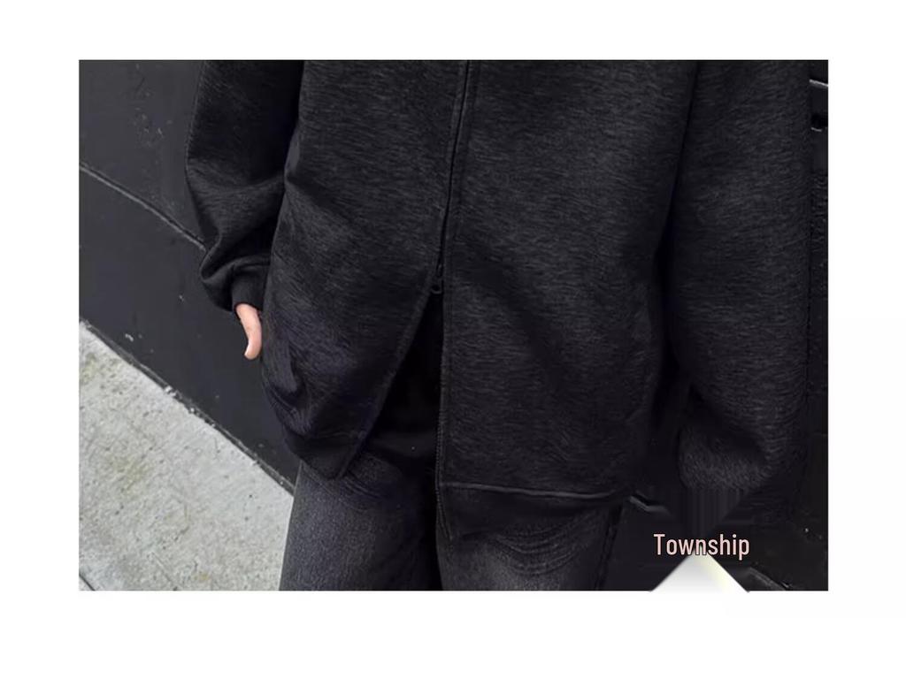 Autumn Men's Space Cotton Hooded Heavyweight Hoodie: Versatile Solid Color Jacket for Couples - Suitable for Spring and Autumn.