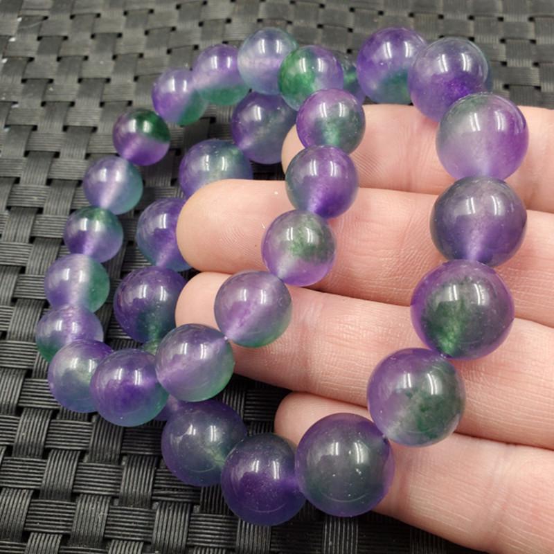 Violet Floating Flower Jade Round Bead Bracelet - 14mm Quartzite Jade Beads 8mm Round Bead Bracelet, 18 beads
