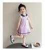 Girl Rabbit Police Officer Knitted Pleated Skirt Summer 2026 New Item Baby Girl Flying Sleeve Navy Collar Summer Dress Princess Skirt