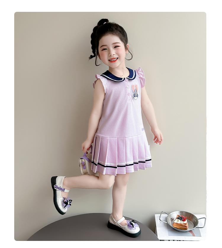 Girl Rabbit Police Officer Knitted Pleated Skirt Summer 2026 New Item Baby Girl Flying Sleeve Navy Collar Summer Dress Princess Skirt