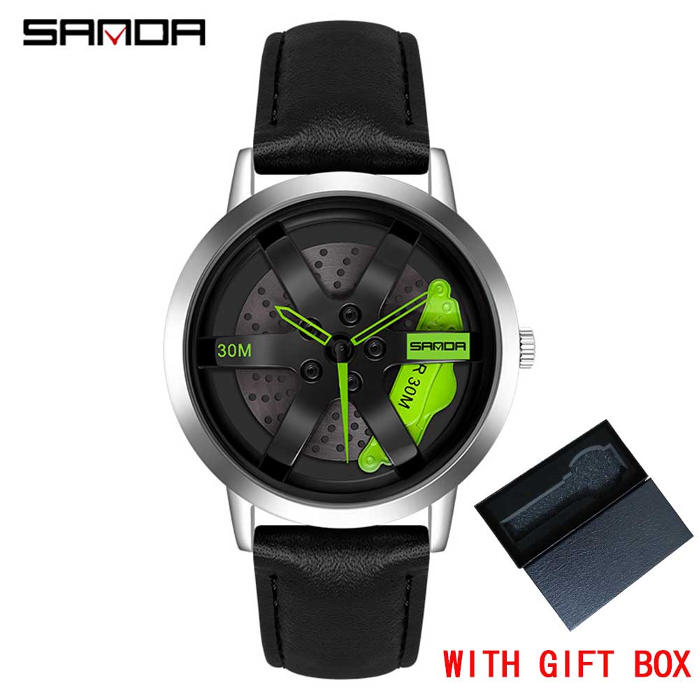 Regarder SANDA Mens Watch Rim Hub Watch Wheel Wristwatch Clock Sport Car Creative 360° Spinning Men Wrist Watch Reloj de hombre