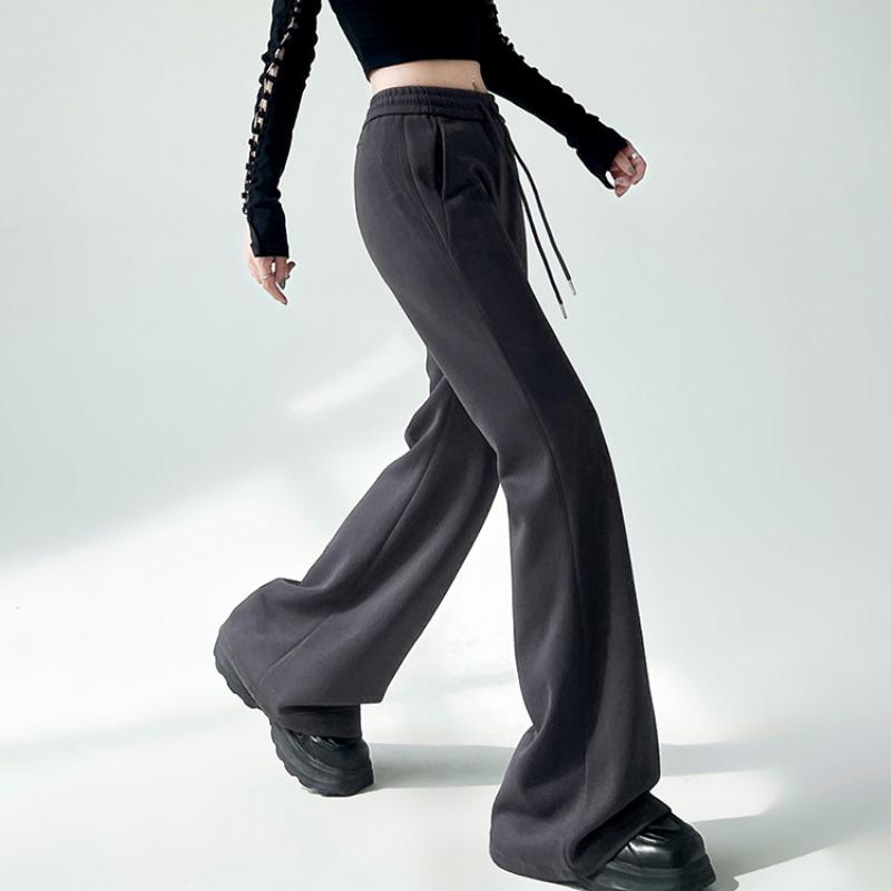 Fashion Low Waist Casual Loose Flare Pants for Women Slim Fit Straight Wide Leg Pants Women Capris Elegant Simple Drawstring Ladies Trousers 25621