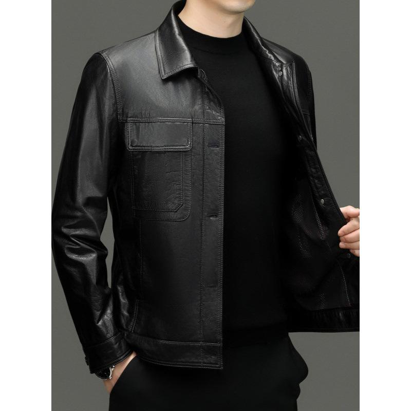 Cowhide Leather Jacket Men's Autumn and Winter New Fashion Casual Locomotive Leather Jacket Top Coat