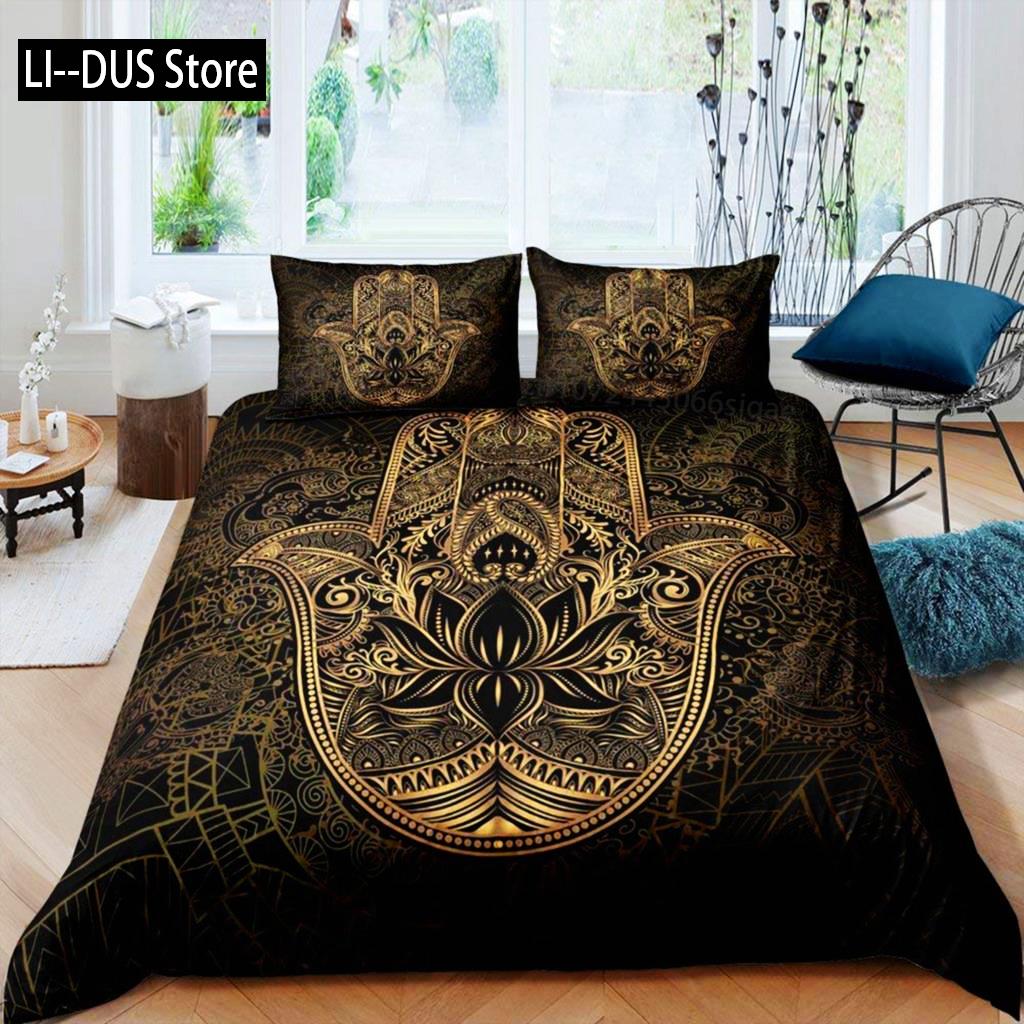 Indian Hand Hamsa Duvet Cover Polyester Galaxy Bedding Set Boho Chic Style Comforter Cover For Teen Adult Double Queen King Size